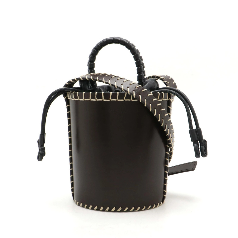 Chloe Luella Bucket Bag Handbag Shoulder Drawstring Leather Brown Black